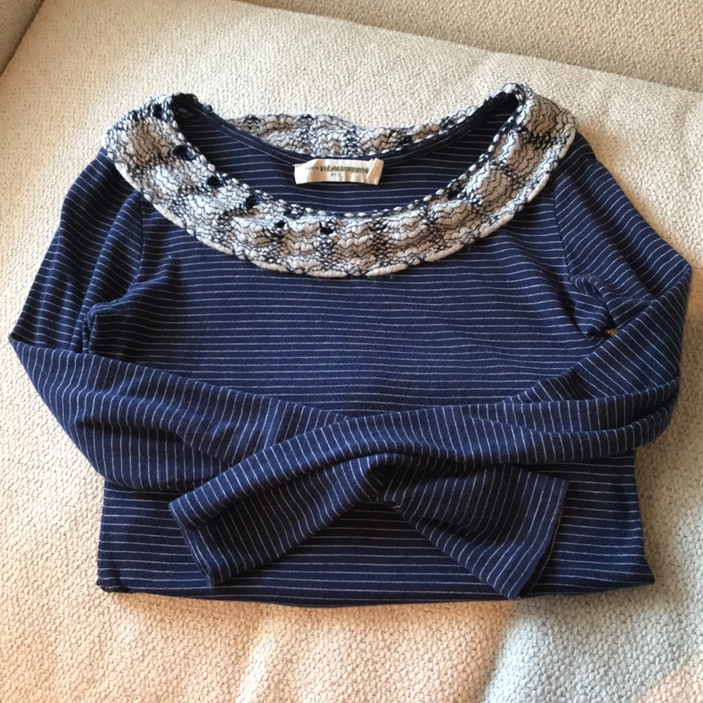 Anthro navy blue/cream striped long sleeve sweater